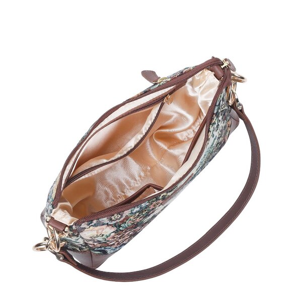 Women’s Botanical Pattern Tapestry Fabric Sling Shoulder Bag, Satchel Purse - Picture 5 of 8